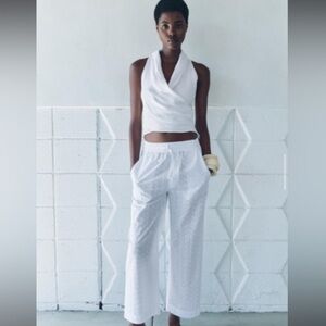 NWT ZARA vacation EMBROIDERED PANTS SIZE L AND XS